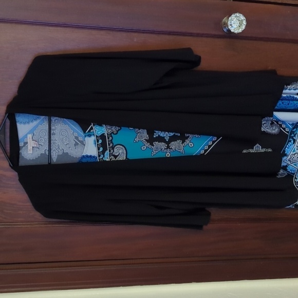 CB Black & Blue Stretch Black Cardigan Attached to Dress Size 16 - Picture 3 of 8